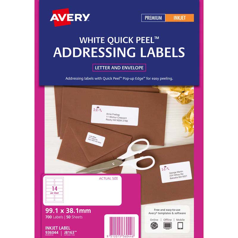 Avery Label J8163-50 Inkjet 50 Sheets