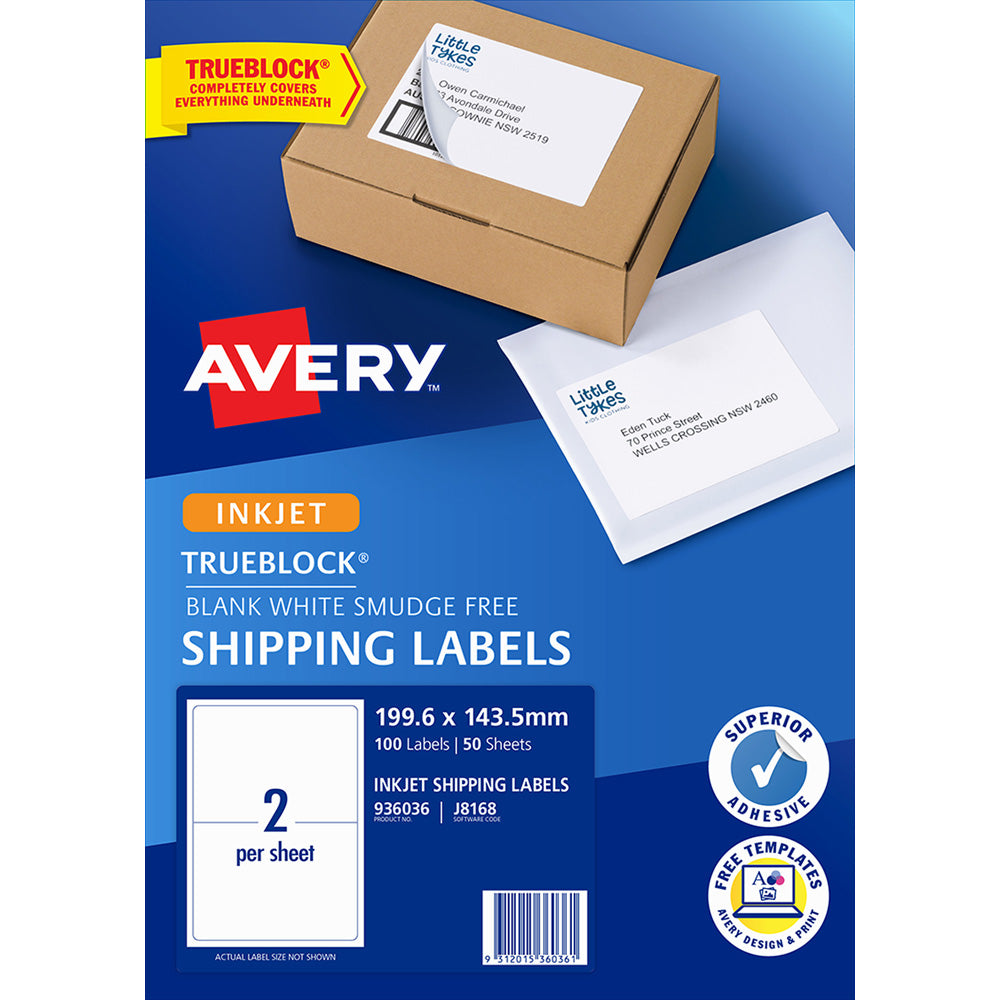 Avery Label J8168-50 Inkjet FSC Mix Credit 2up 50 Sheets