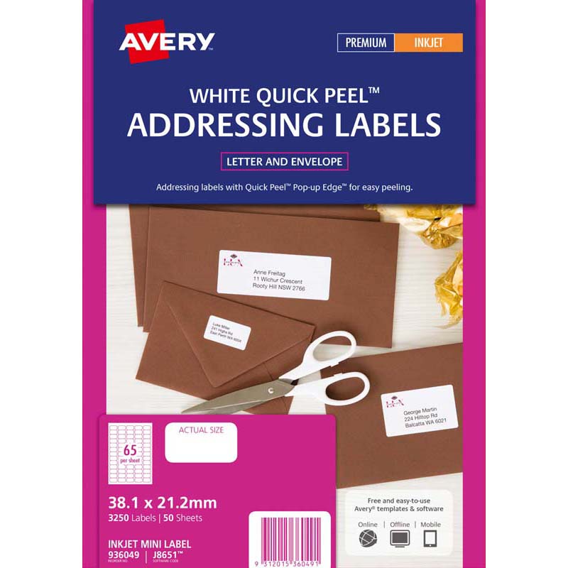 Avery Label J8651-50 Inkjet 50 Sheets
