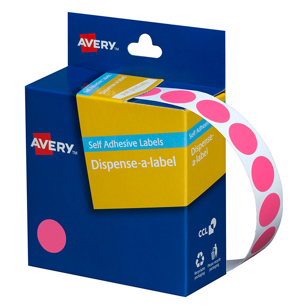 Avery Label Dispenser DMC14P Pink Round 14mm FSC Mix Credit 1050 Pack