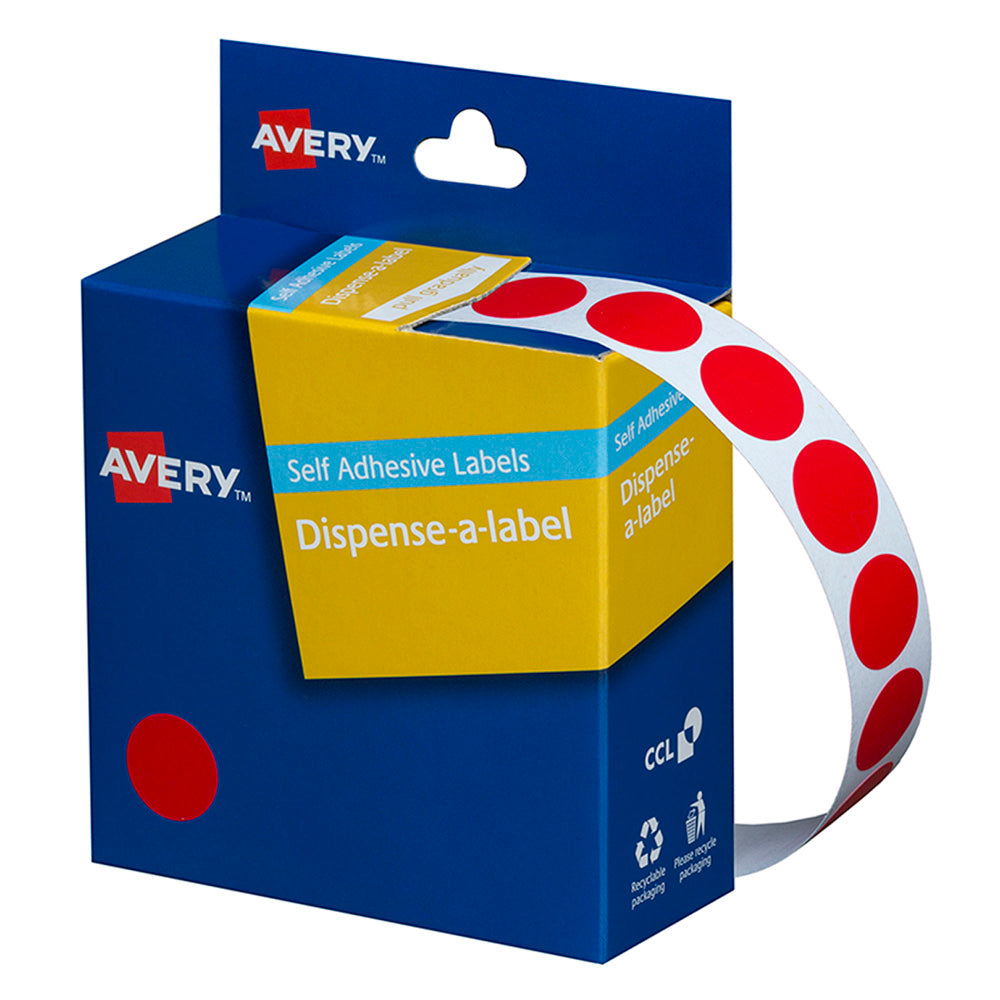 Avery Label Dispenser DMC14R Red Round 14mm FSC Mix Credit 1050 Pack
