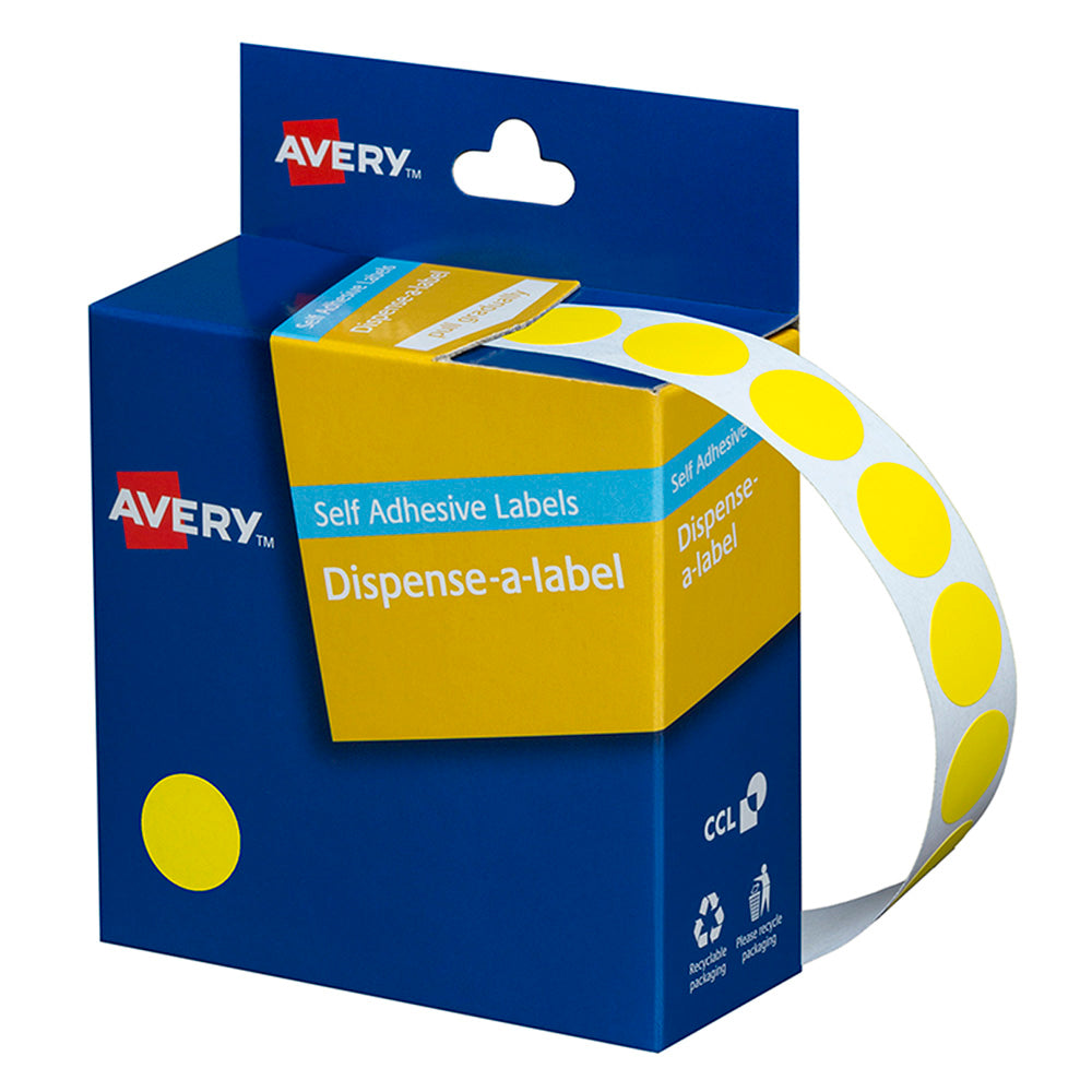Avery Label Dispenser DMC14Y Yellow Round 14mm FSC Mix Credit 1050 Pack
