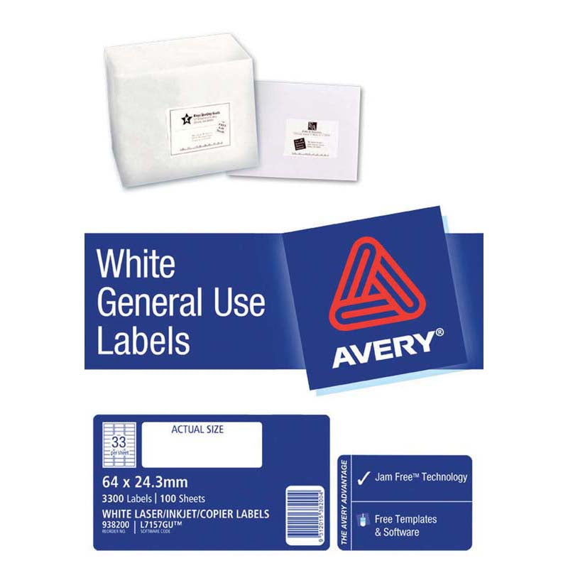 Avery Label L7157 General Use 64x24.3mm 100 Sheets