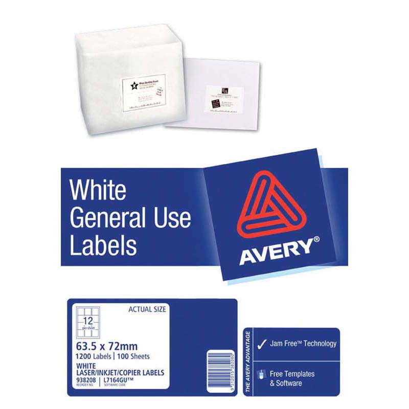 Avery Label L7164 General Use A4 12/Sheet 100 Sheets