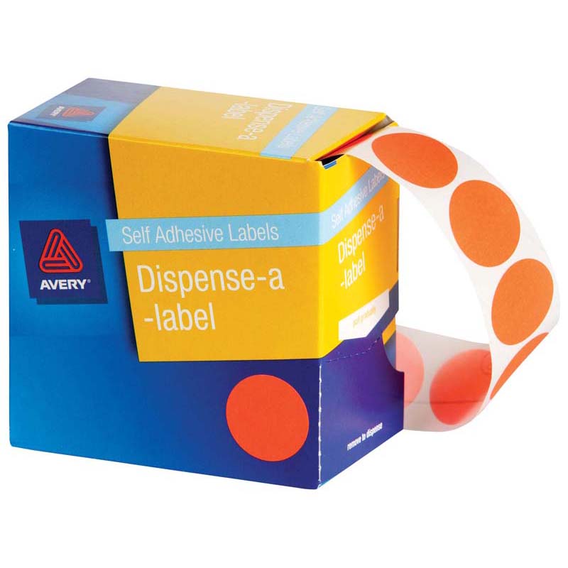 Avery Label Dispenser Dmc24fo Orange Fluoro Round 24mm 350 Pack