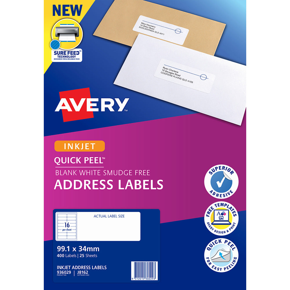 Avery Label J8162-25 Inkjet FSC Mix Credit 16up 25 Sheets