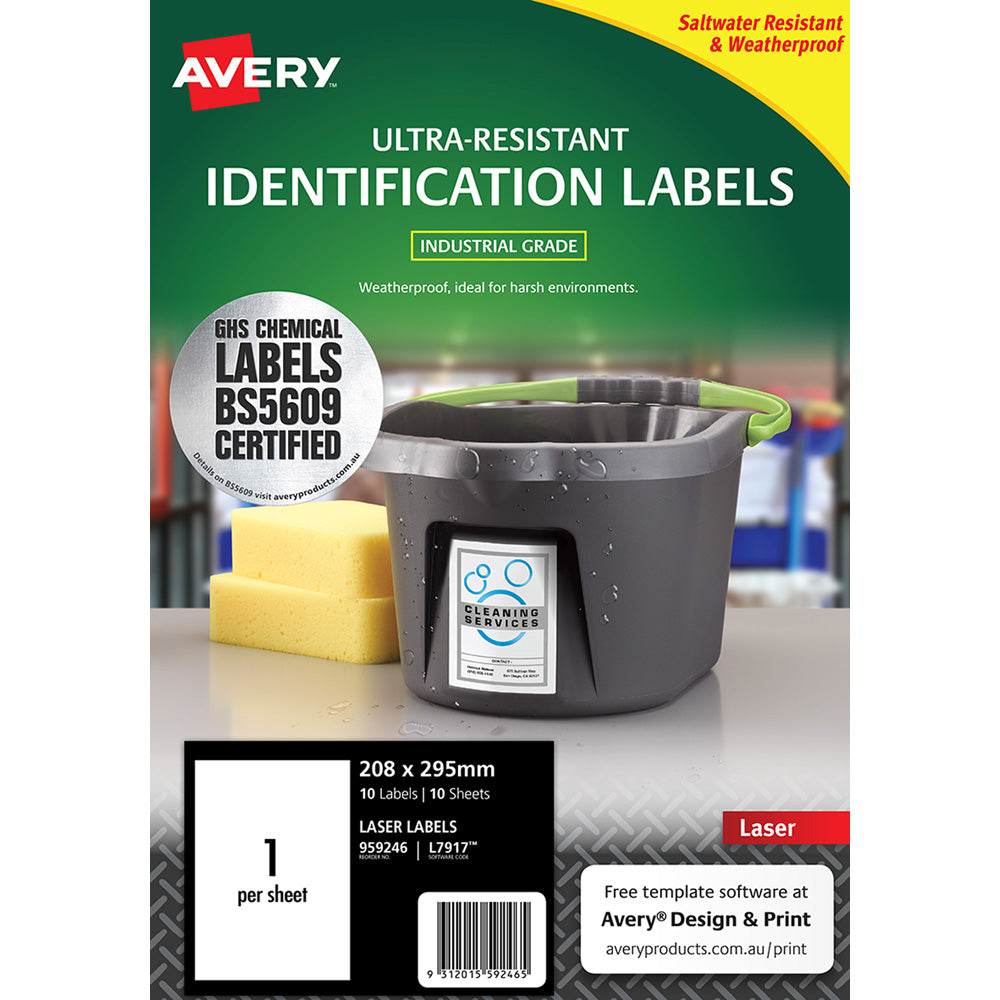 Avery Ultra Resistant ID Label L7917 White Laser 210x297mm 1up 10 Sheets