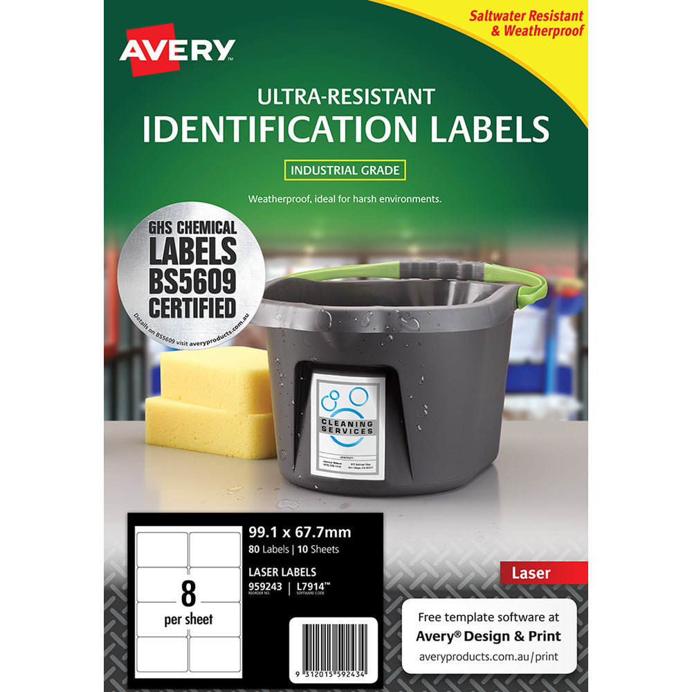 Avery Ultra Resistant ID Label L7914 White Laser 99.1x67.7mm 8up 10 Sheets