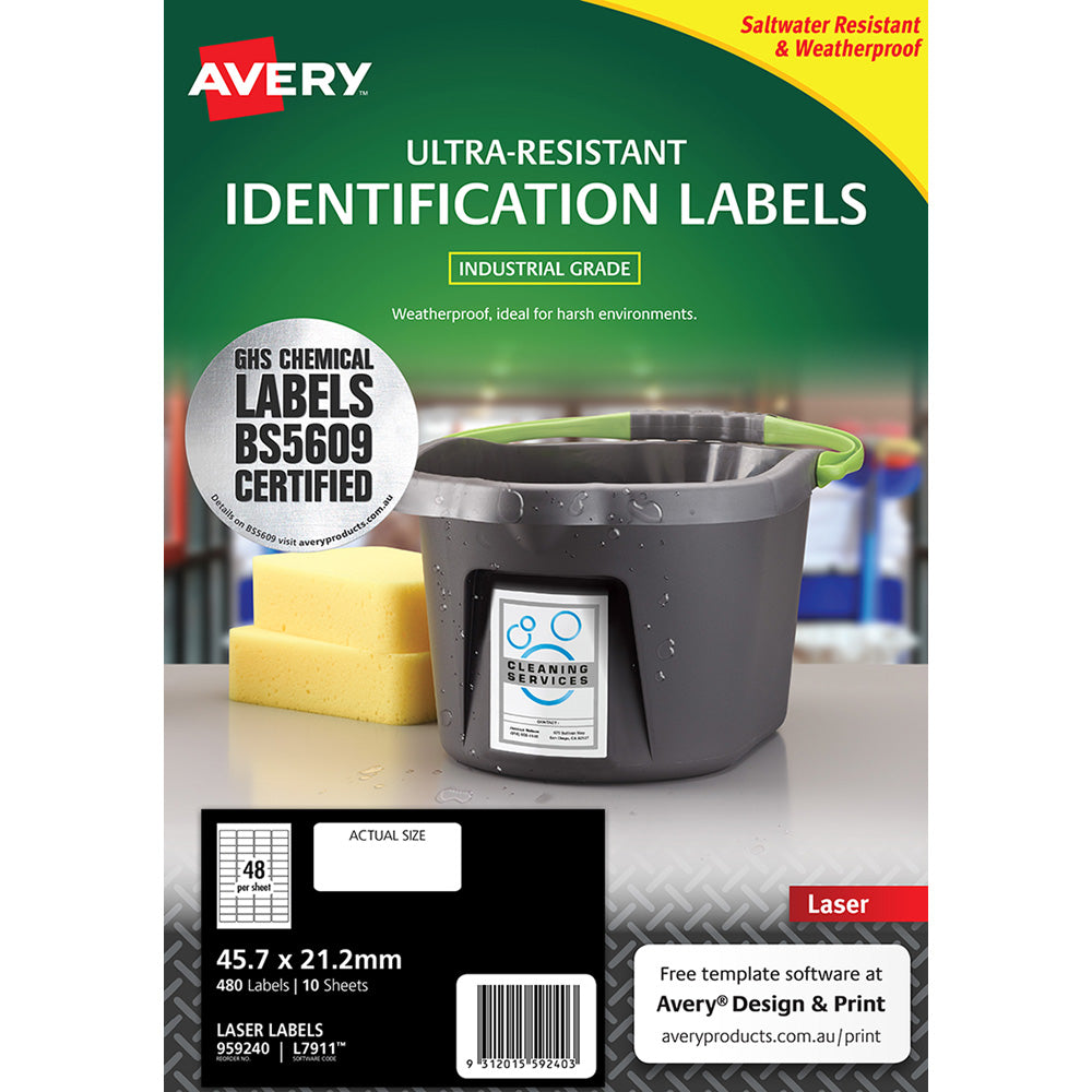 Avery Ultra Resistant ID Label L7911 White Laser 45.7x21.2mm 48up 10 Sheets