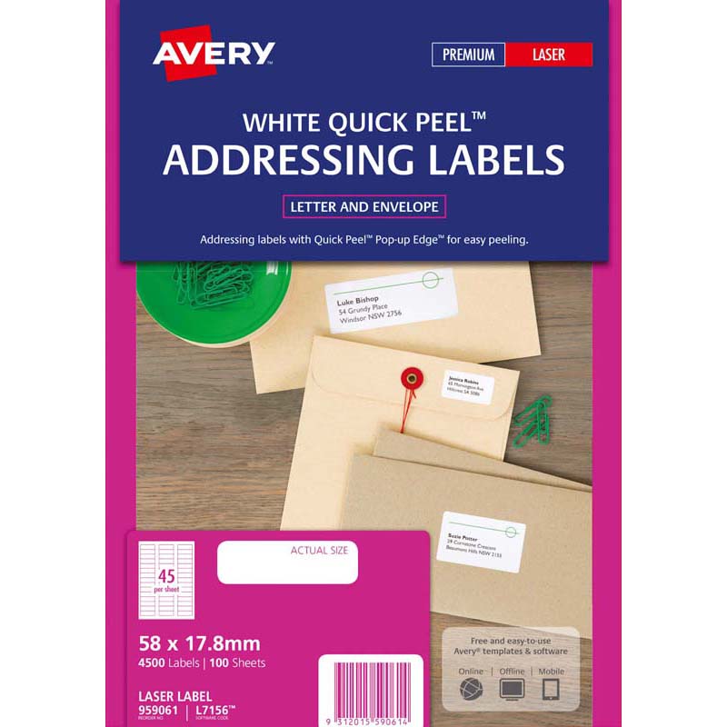 Avery Label L7156-100 58x17.8mm 100 Sheets