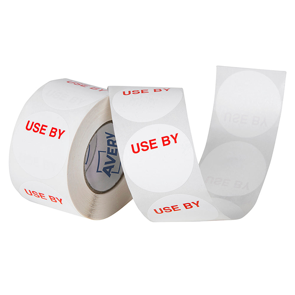 Avery Labels Use By Round 40mm White Red 500 Roll