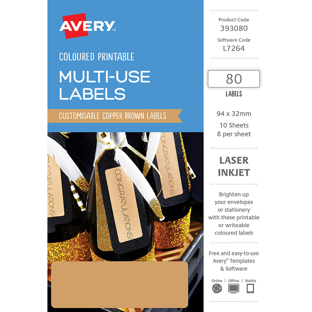 Avery Labels L7264 Copper 32x94 A5 8up 10 Sheets 393080