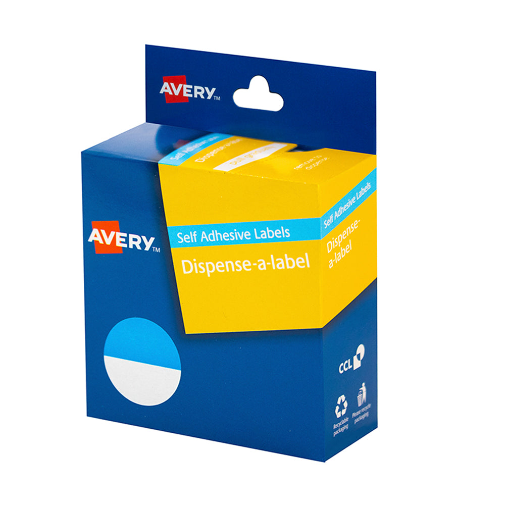 Avery Label Dispenser Blue & White Round 24mm 300 Pack