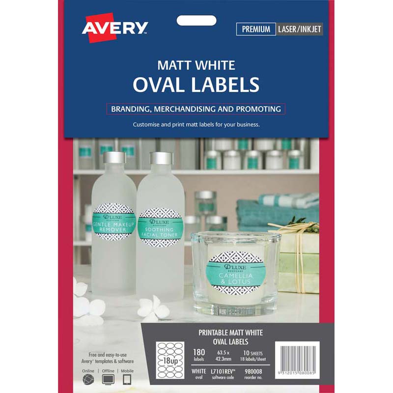 Avery Label L7101rev Oval White 18up 10 Sheets
