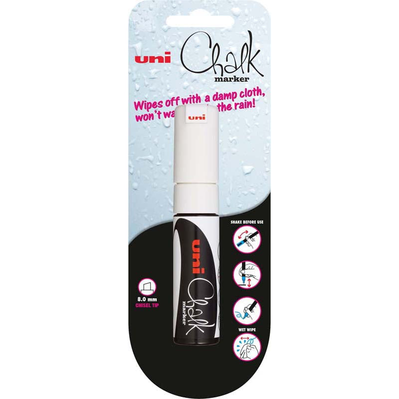 Uni Chalk Marker 8.0mm Chisel Hangsell White PWE-8K