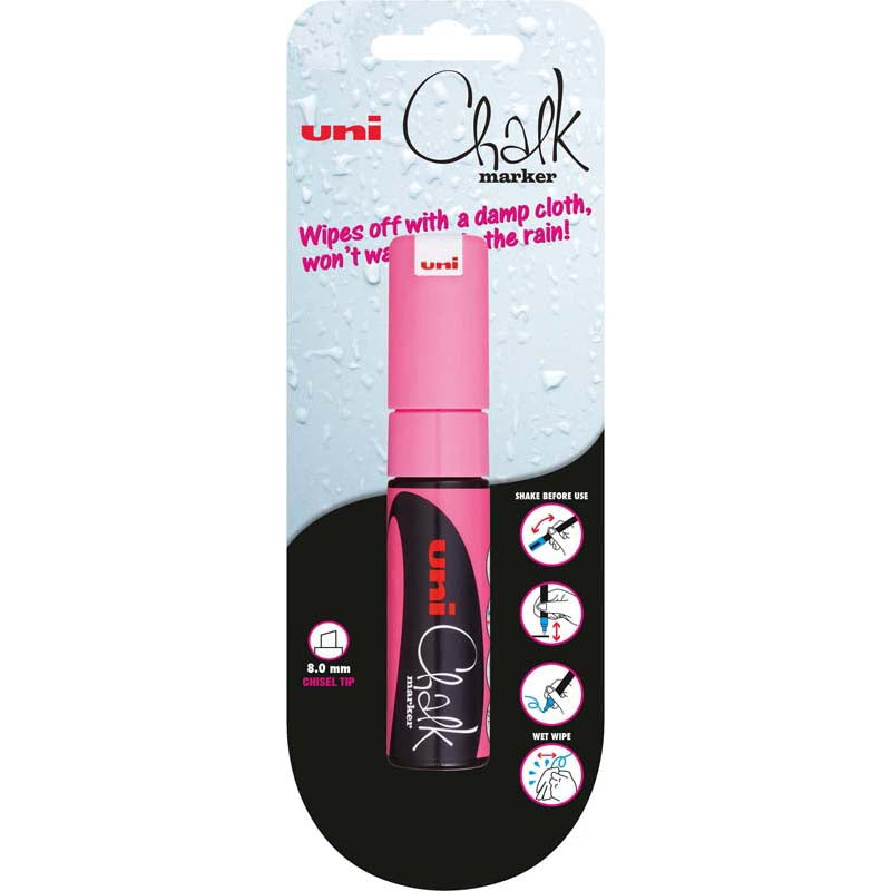 Uni Chalk Marker 8.0mm Chisel Hangsell Fluoro Pink PWE-8K