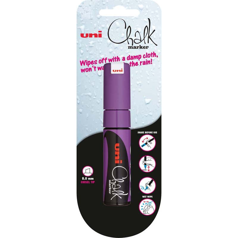 Uni Chalk Marker 8.0mm Chisel Hangsell Violet PWE-8K