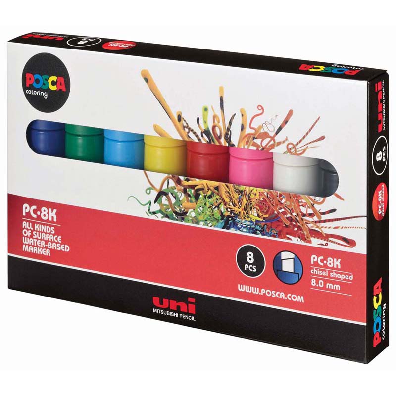 Uni Posca Marker 8.0mm Bold Chisel 8 Pack Asstd PC-8K