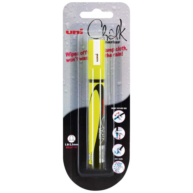 Uni Chalk Marker 1.8-2.5mm Bullet Hangsell Fluoro Yellow PWE-5M