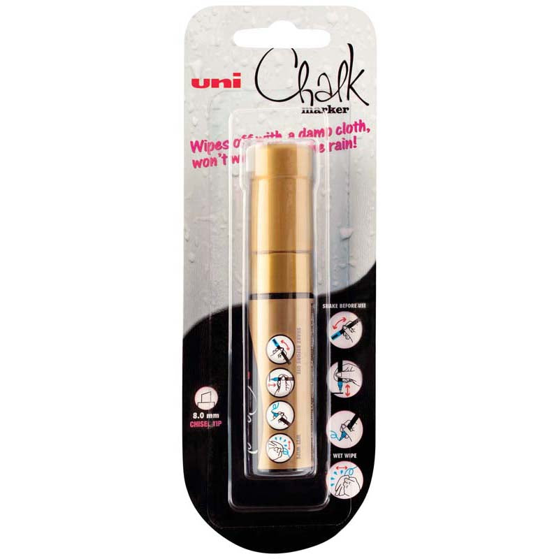 Uni Chalk Marker 8.0mm Chisel Hangsell Gold PWE-8K