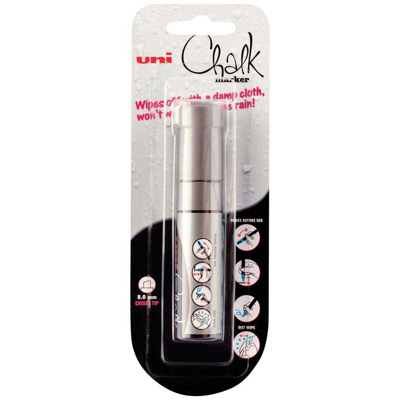Uni Chalk Marker 8.0mm Chisel Hangsell Silver PWE-8K