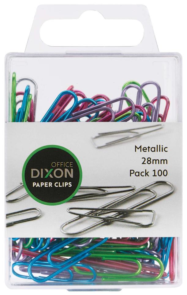 Dixon Paper Clips 28mm Metallic Coloured Box 100
