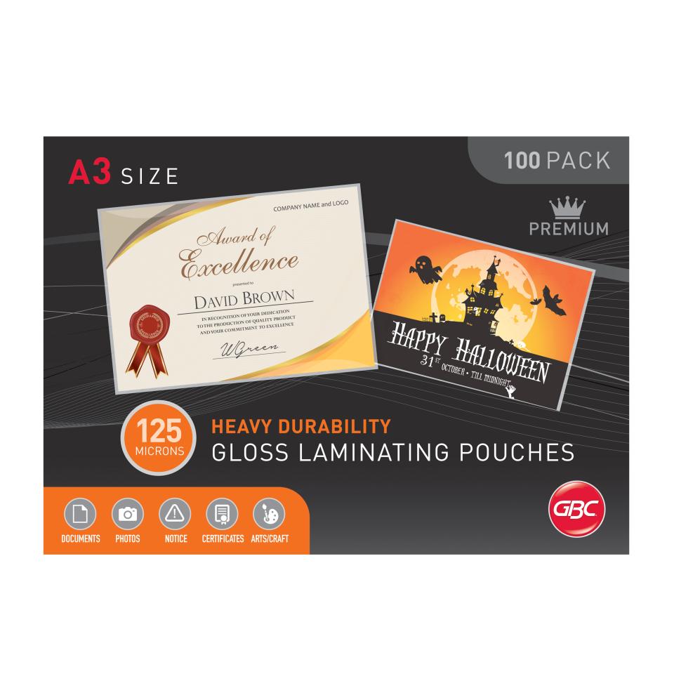 GBC Laminating Pouches Gloss 125 Micron A3 Pack 100