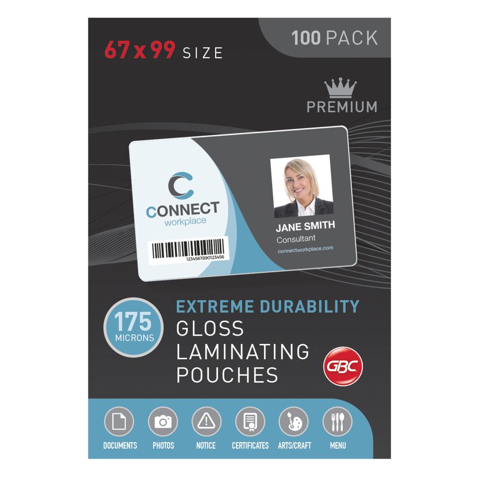 Badge Laminating ID Pouches 175 Micron Gloss 67 x 99mm 100 Pack