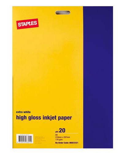 Inkjet Photo Paper A4 High Gloss 180gsm White Pack of 20 (NOW OBSOLETE USE SKU BP71GA4)