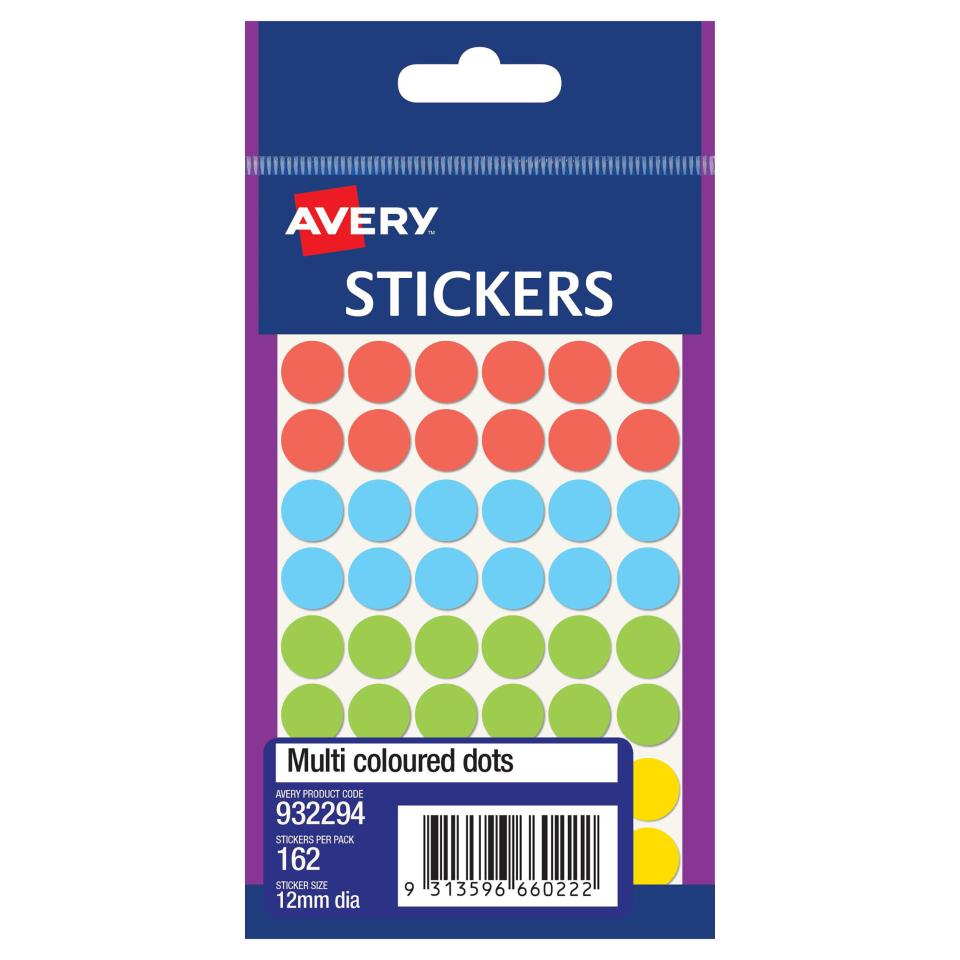 Avery Assorted Dots 12mm 162 Pack