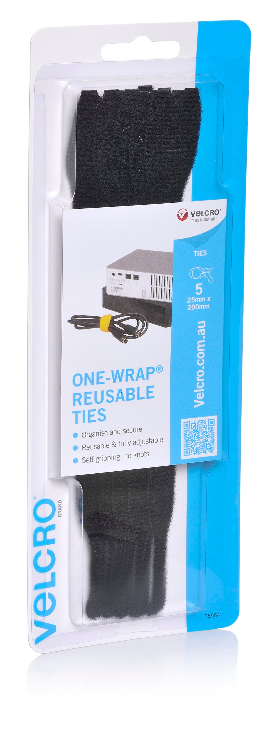 25 mm x 200 mm long Pack of 5 Black Cableties