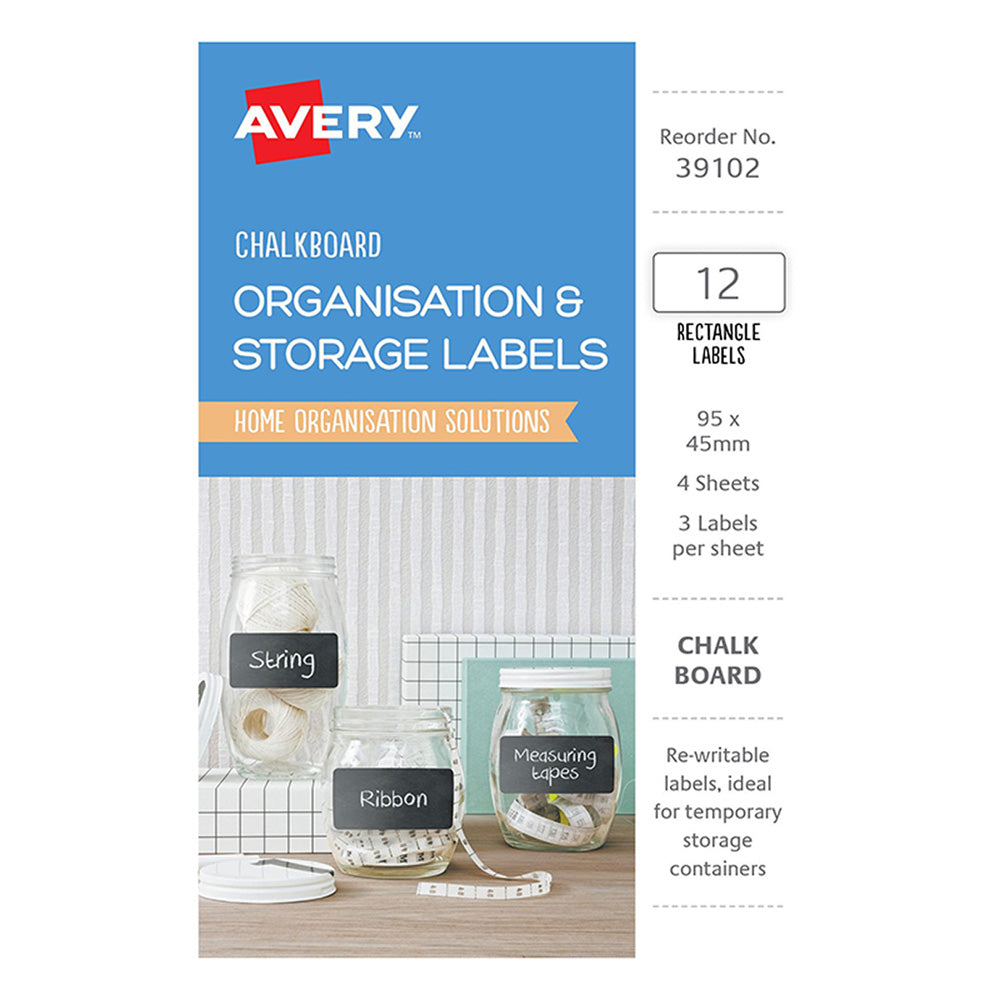 Avery Chalkboard O&S Labels - A6 Rect 95x48mm 12up 4 Sheets
