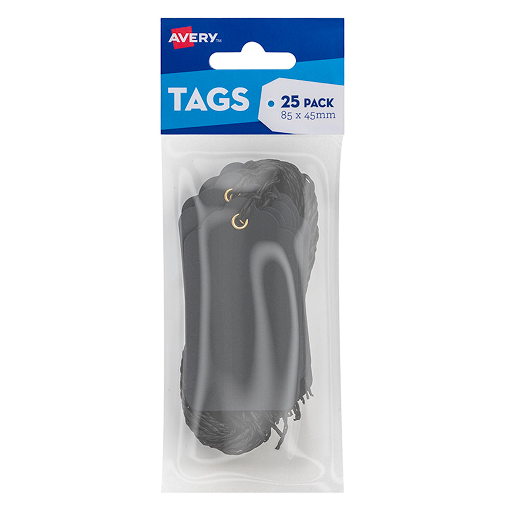 Avery Black Scallop Tags w/string 85x45mm 25 Pack