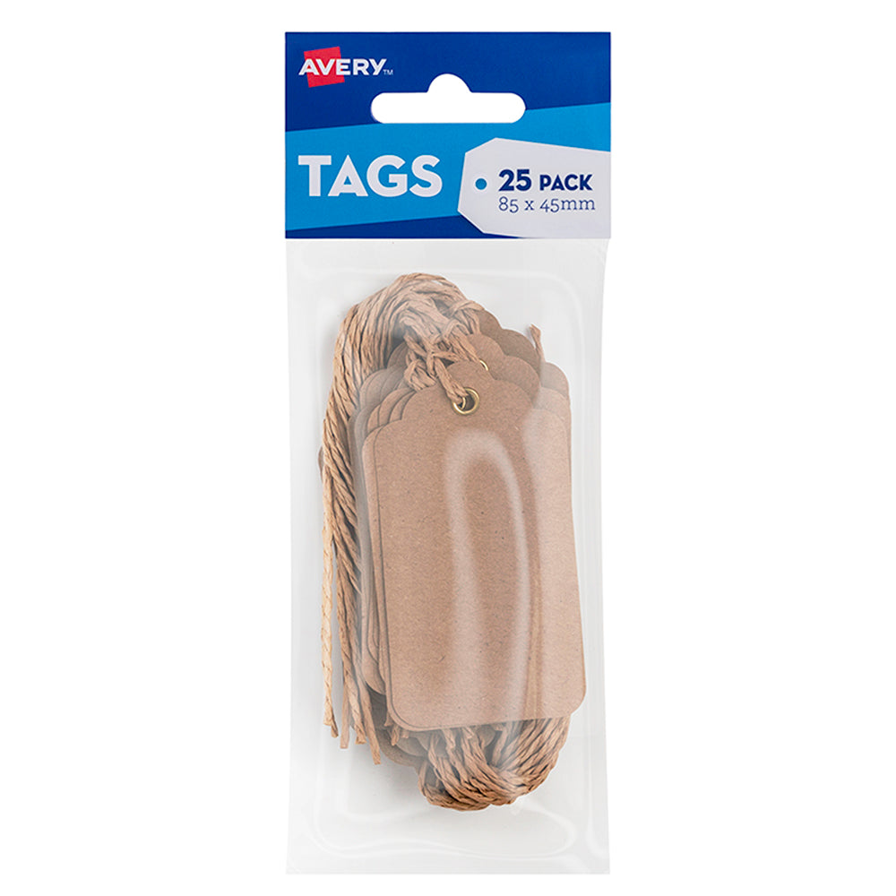 Avery Kraft Brown Scallop Tags w/String 85x45mm 25 pack
