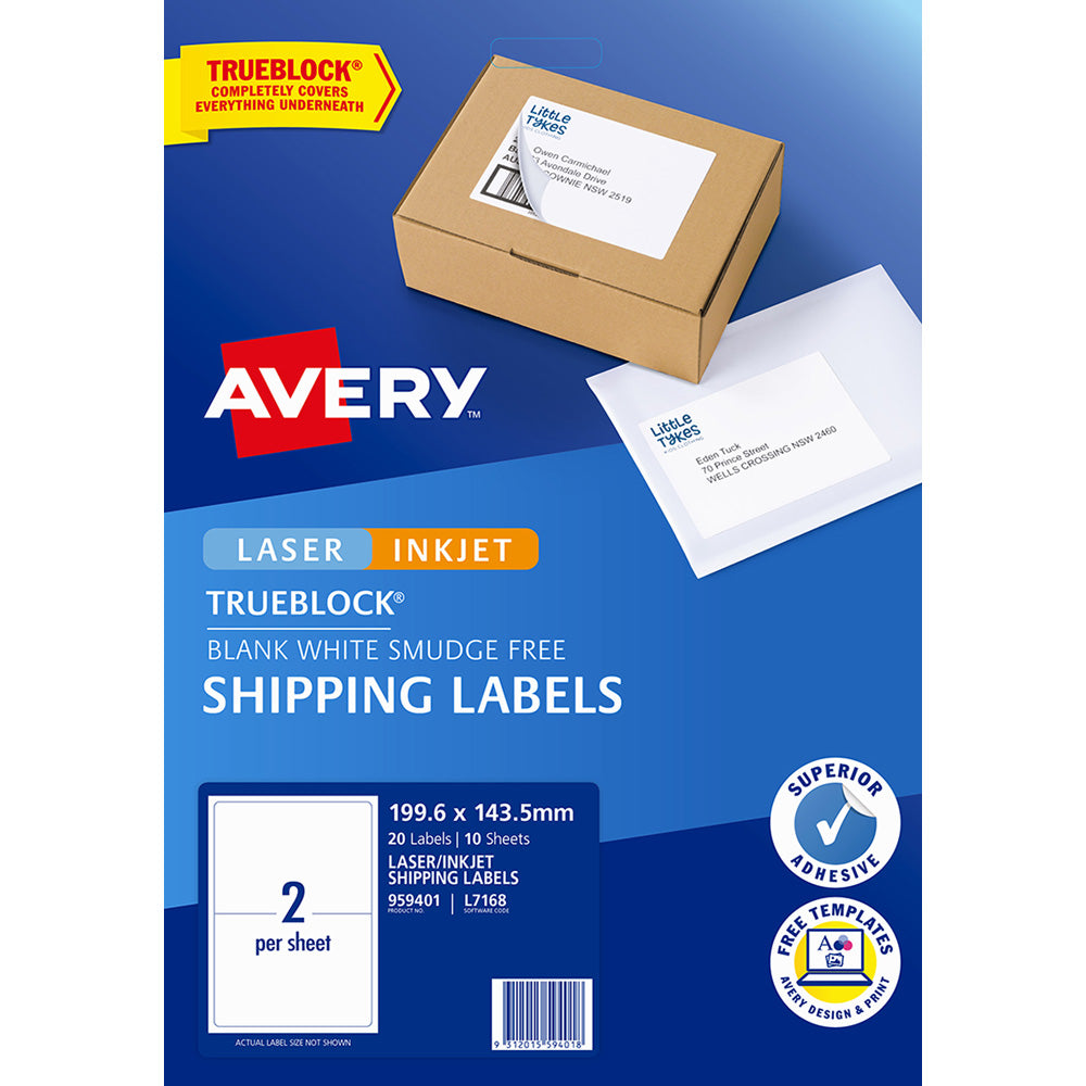 Avery Label L7168 Internet Shipping Label 199.6x143.5mm FSC Mix Credit 2up 10 Sheets