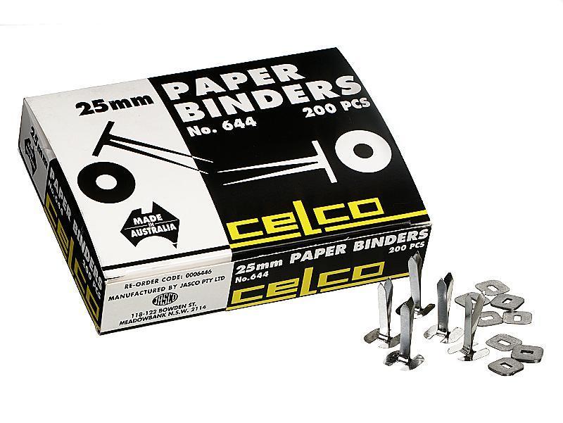 Jasco 0006446 Celco Paper Binder Fasteners No.644 25mm Box 200