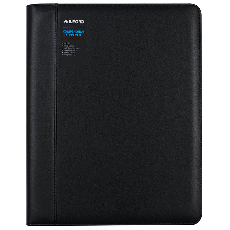 Milford Compendium With Zipper Black PU 340x270
