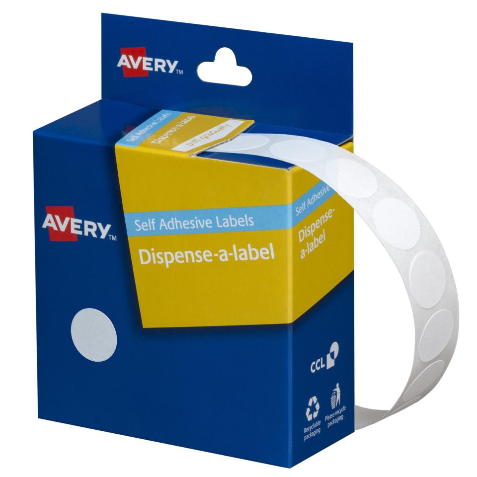 Avery Label Dispenser Dmc14w White Round 14mm 1200 Pack Removable