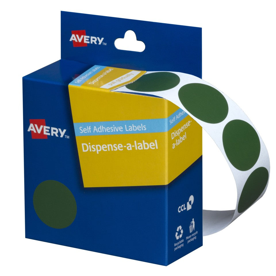 Avery Dot Stickers Dispenser 937376 24mm Round Green Pack 500