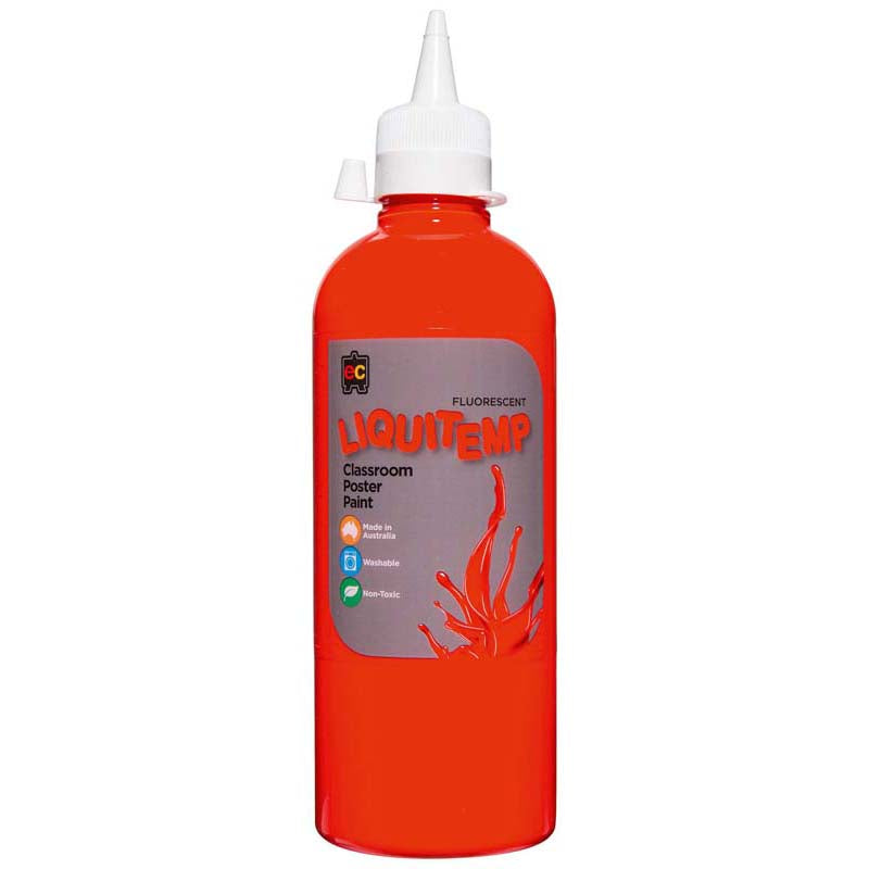 Fluoro Liquitemp Poster Paint 500ml Red