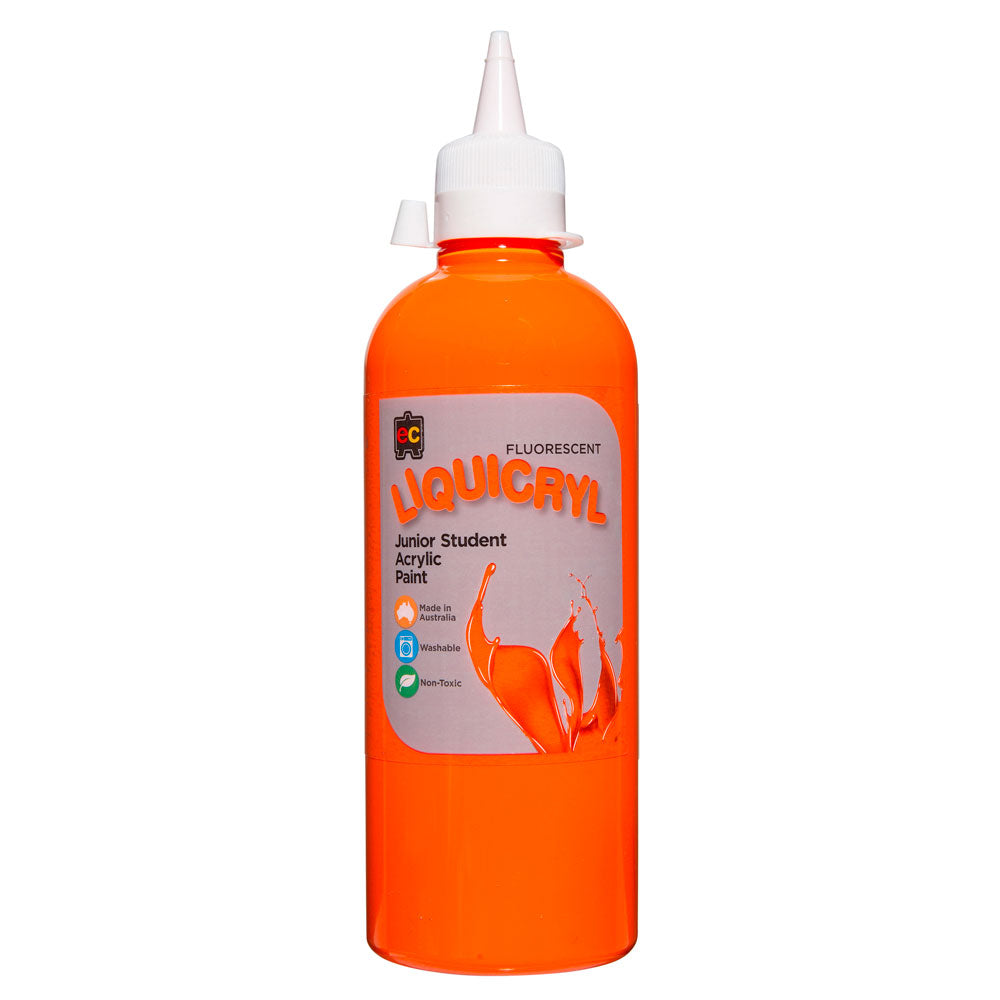 Fluoro Liquicryl Junior Acrylic Paint 500ml Orange