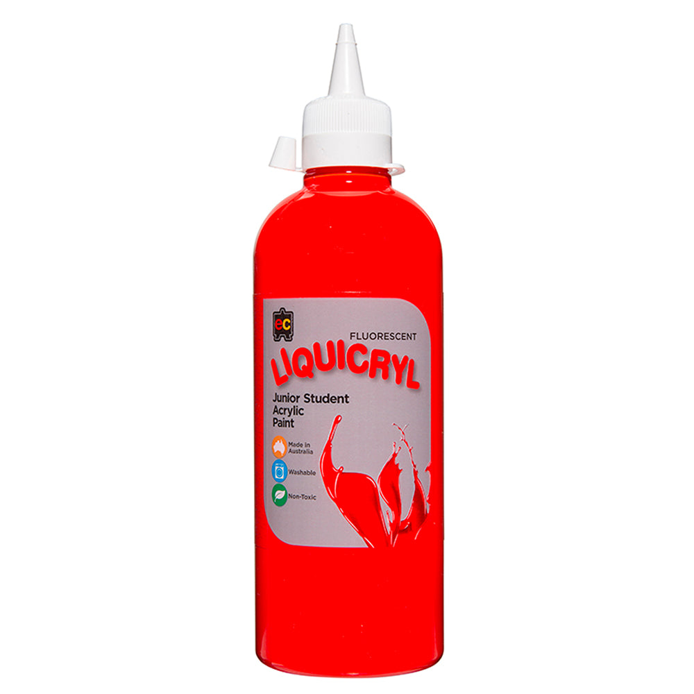 Fluoro Liquicryl Junior Acrylic Paint 500ml Scarlet