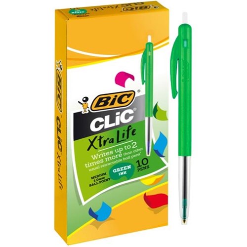 BIC Clic Medium Ballpoint Pen Retractable 1.0mm Green Box 10