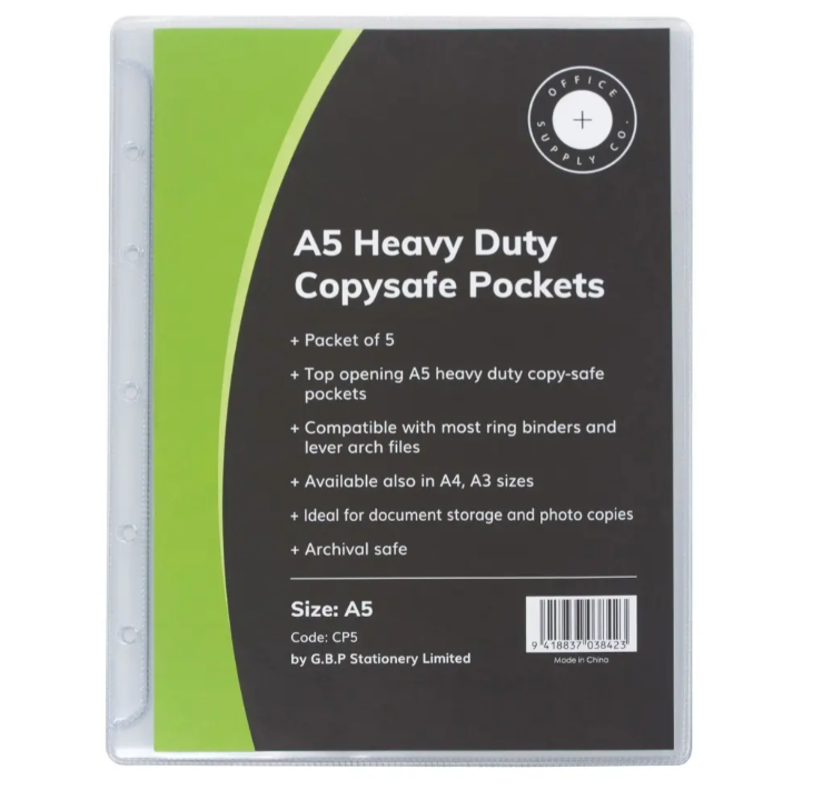 OSC Copysafe Sheet Protector Pockets Heavy Duty A5 Pack 5