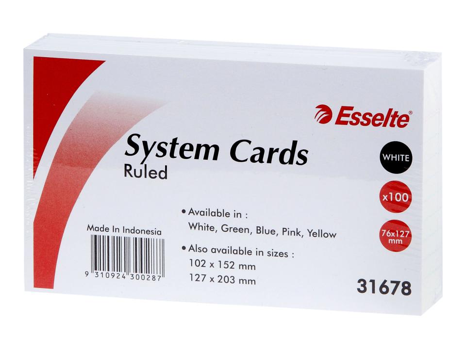 Esselte System Cards Ruled 3X5 White Pack 100
