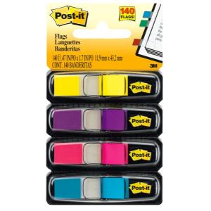 Post-It Flags 11.9 x 43.2mm Assorted 35/Dispenser, Pack 4, 683 Mini Highlighting