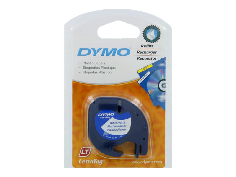 Dymo Letratag Label Printer Plastic Tape 12mm x 4m White 91331