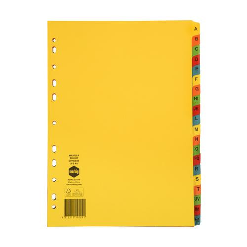 Marbig Dividers Manilla A4 Bright Colours A-Z 20 Tab