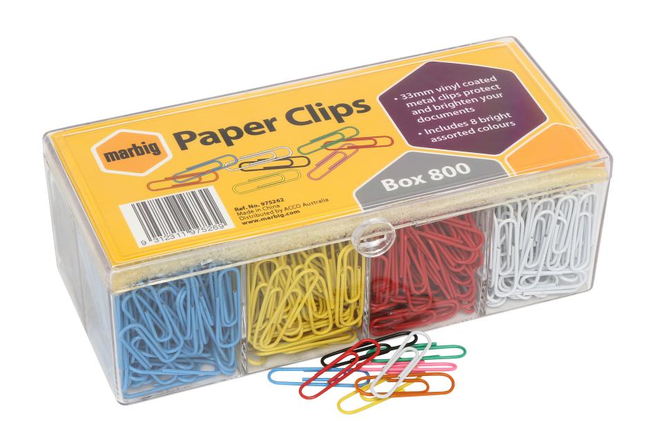 Marbig Paper Clips Assorted Colours Box 800