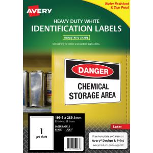 Avery White Heavy Duty Labels for Laser Printers - 199.6 x 289.1 mm - 25 Labels (L7067)